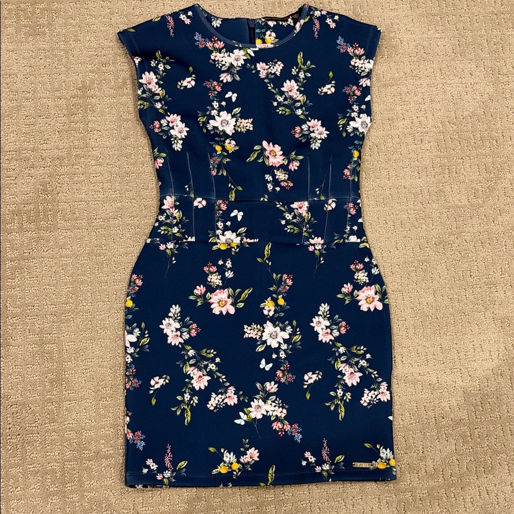 Guess Floral Print Kids Dress in Navy